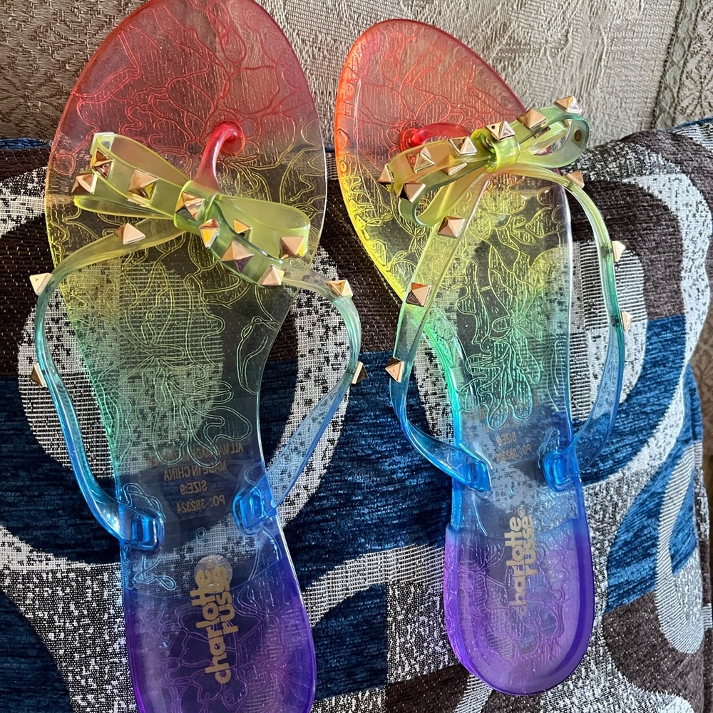 Charlotte Russe Rainbow Sandals with Studded Bow